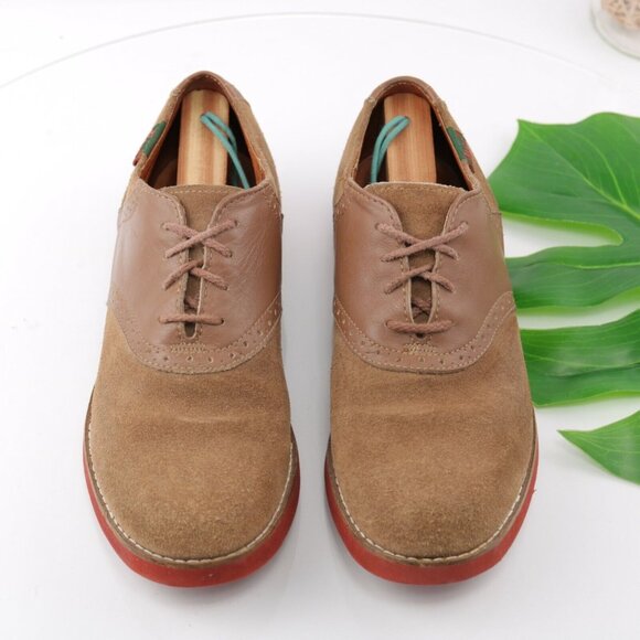 GH Bass Mens Saddle Oxford Size 7.5 Tan Camel Suede Leather Gum Sole Casual Shoe - Picture 1 of 12